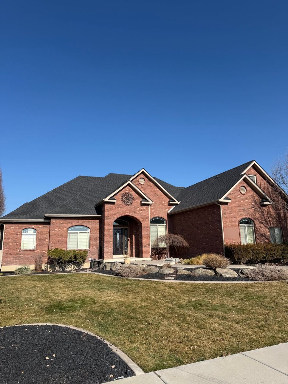 Brick home, Charcoal shingles